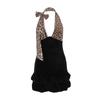 Velvet Leopard Patchwork Halter Mini Dress - Sexy, Slimming, Backless Design