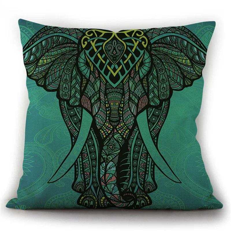 45*45CM Home Decor Pillowcase Sofa Pillowcase Polyester Elephant Print Cushion Cover Indian Style Animal
