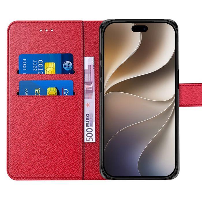 Case for iPhone 18 Pro Max, Flip Case Anti-Scratch Shockproof Synthetic Leather Red