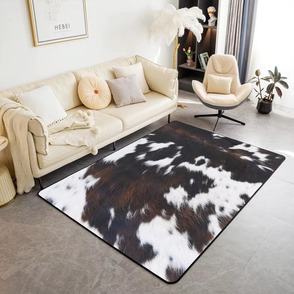 Animal Skin Pattern Area Rug Cow Fur Pattern Print Rug Rustic Farm Animal Carpet for Non Slip Door Mat Sofa Table Floor Rug