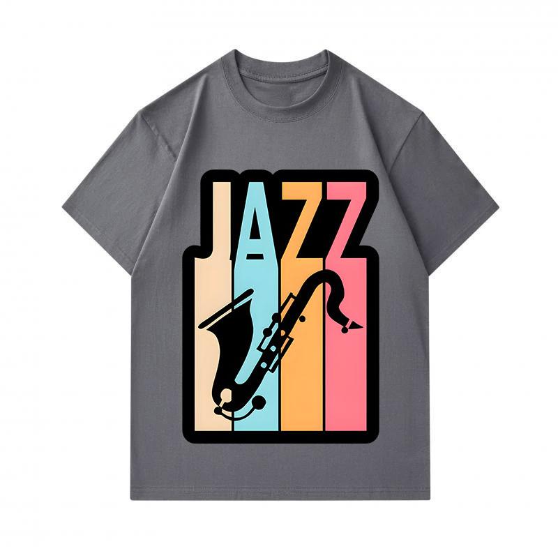 Men's 100% Cotton Crew Neck Short Sleeve T-Shirt, Retro Jazz Saxophone Colorful Print Casual Comfortable Tee for Music Lovers Daily Wear