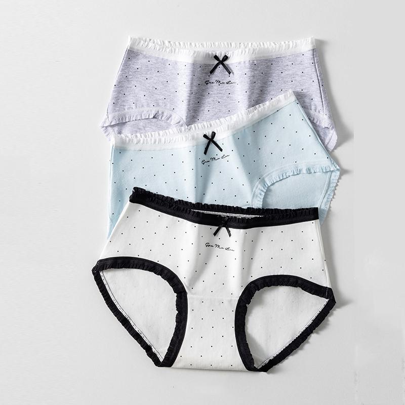 

3Pcs/Set Women Panties Cotton Underwear Breathable Panty New Girls Briefs Soft Mid Waist Underpants Bow Female Lingerie M разноцветный