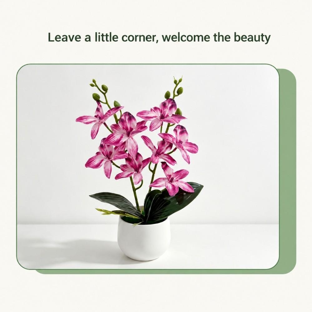 Silk Petals Simulation Cymbidium Bonsai Multicolor Faux Flower Potted  Desktop Ornament