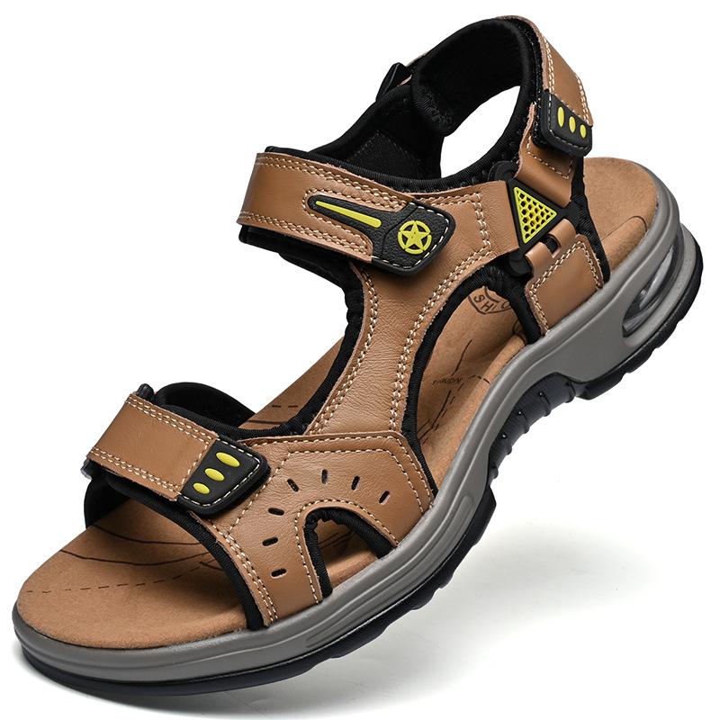 

Кожаные сандалии для занятий спортом на открытом воздухе, мужские летние новые пляжные туфли на мягкой подошве для вождения на улице, Вьетнам, крутые шлепанцы, мужской тренд 38 светло-коричневого
