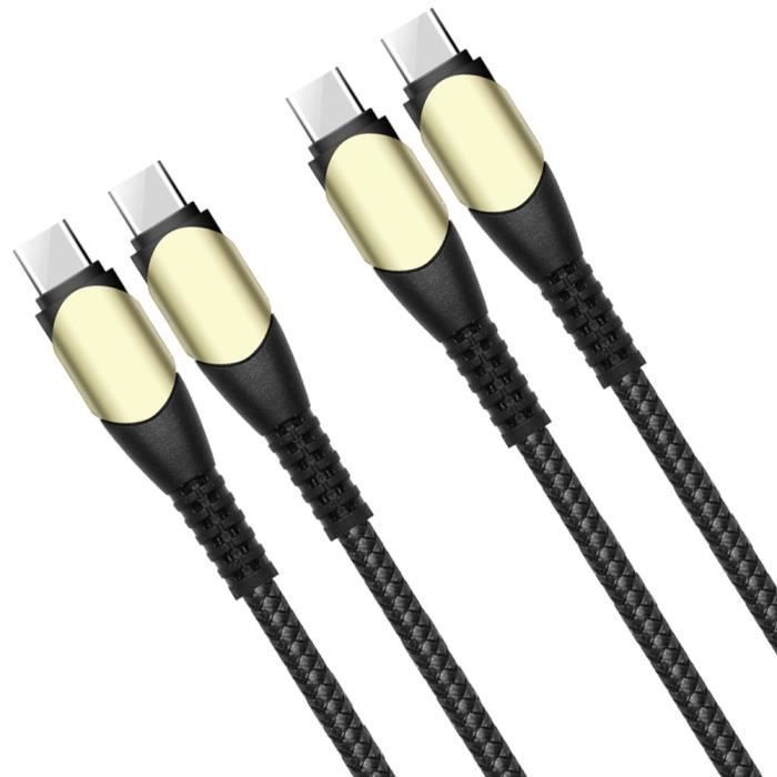 2x Câble USB-C vers USB-C 60W pour Xiaomi Redmi 14C 13C, Redmi Note 13 4G-5G, Note 13 Pro Plus 5G - Nylon Tressé Noir 1M