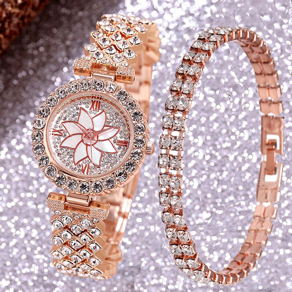Women's Rhinestone Dial Quartz Watch & Starry Bracelet Gift Set: Simple & Stylish