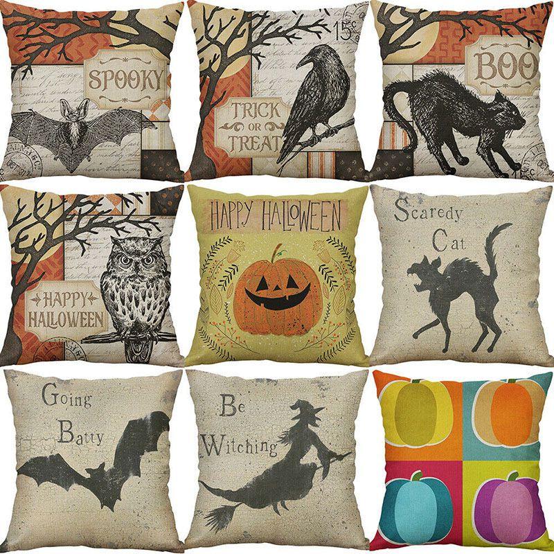 Halloween Animal Print Cushion Cover Cotton Linen Pillow Case With Invisible Zipper For Home Decoration