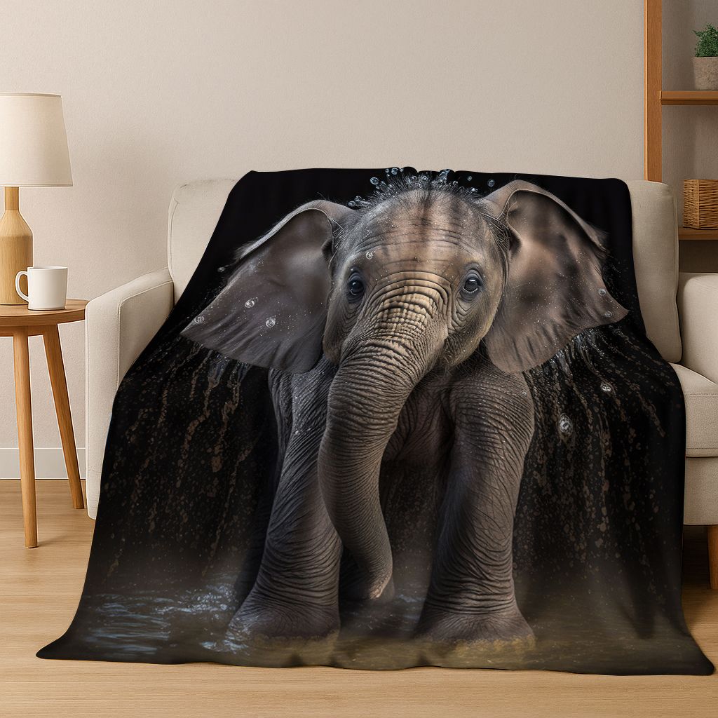 26 Style Wisdom Elephant Cartoon Flannel Blanket,Cozy Soft Throw Blanket for Home Bedroom Bed Sofa Picnic Office Cover Gift Kids