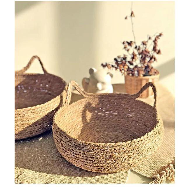 OUZEY Rattan Weaving Cat Basket Pet Cat Bed With Cushion Soft Warm Puppy Kitten Bed Donut Round Comfortable Sleeping Cat House