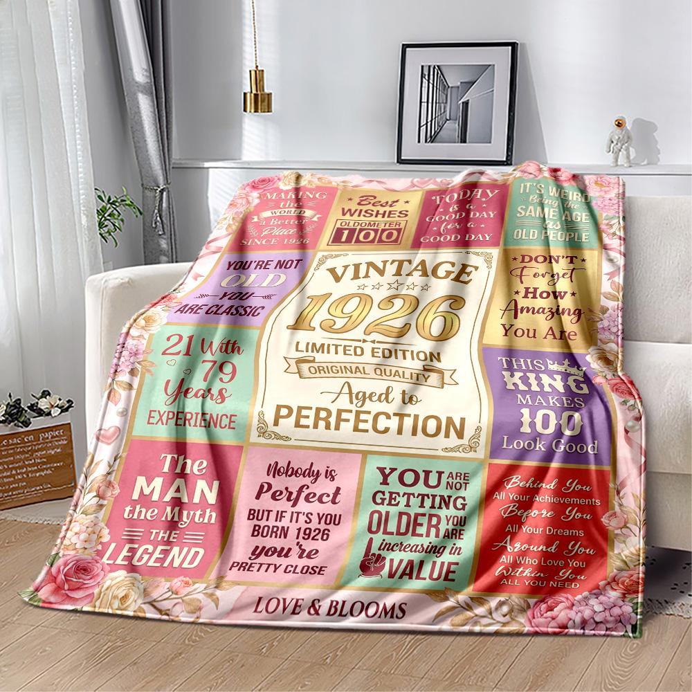 Vintage 1926 Anniversary Greetings Flannel Blanket-Soft and Suitable for Sofas,Beds,Offices,Travel,All Seasons,Great Gift for Holidays and Birthdays.