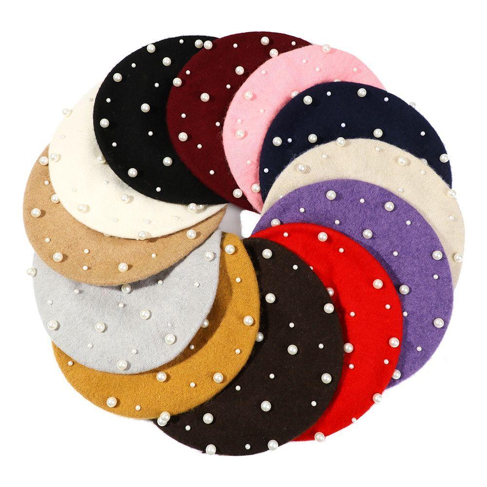 Women Girl Vintage Elegant Pearl French Artist Cap Warm Wool Painter Hat Beret Hat