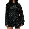 Women's Striped Pajama Set with Loose Fit Round Neck Long Sleeve Top and Elastic Waist Shorts