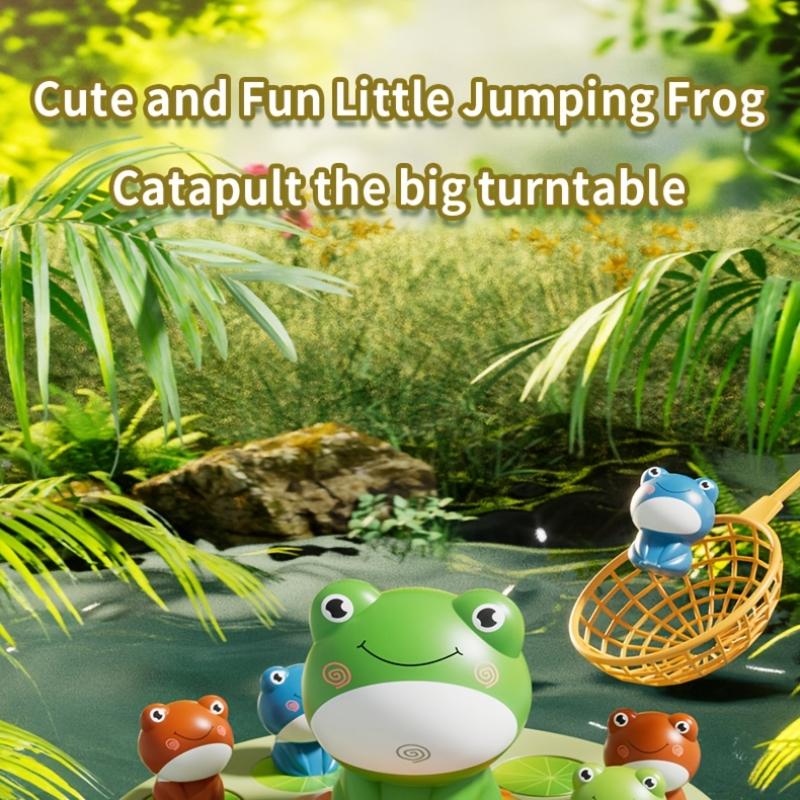 Kids' Jumping Frog Cartoon Net Catching Launcher Toy Green Frog with Colorful Jumping Pups, Battery Operated (Batteries Not Included),  Frog Toys