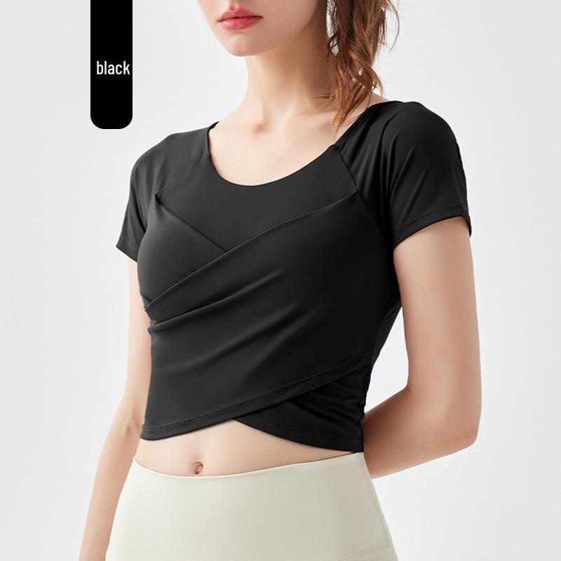 

High-End Women s Summer Yoga Top: Cross-Border Professional Short-Sleeve Running T-Shirt with Chest Pads 2025 Small