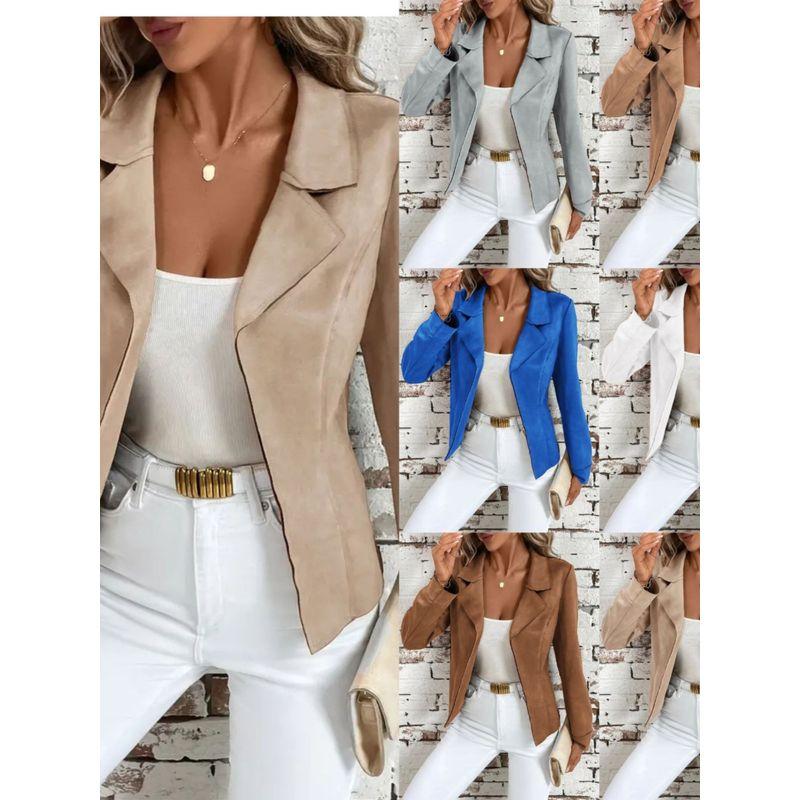 Spring and Autumn Fashion Style Elegant New Fashionable Retro Slim-Fitting Biker Jacket Suit Collar Suede Short Coat