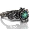 Floral Designed Adjustable Ring with Round Cut Simulated Gemstone Black Metal Band for Women Fashion Accessories