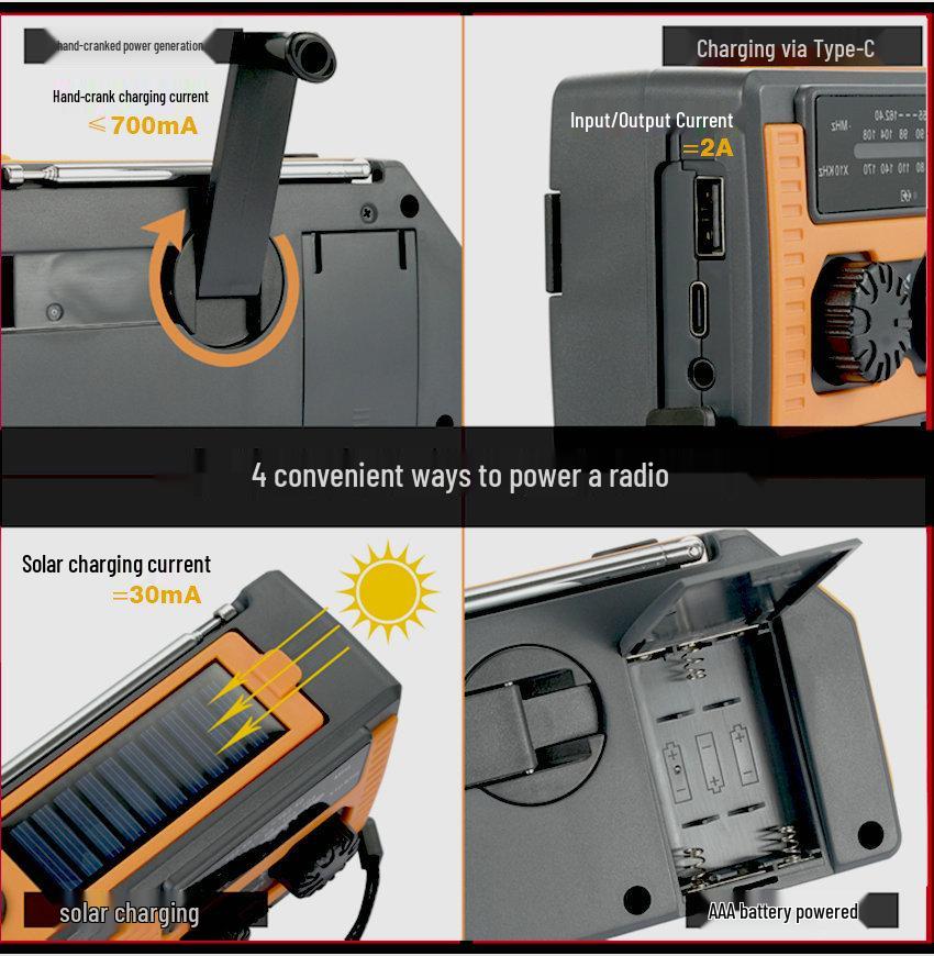 Hand-Crank Solar Emergency Radio with Lighting Function