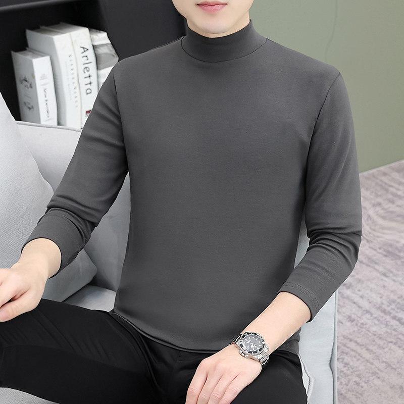 Men S Half High Neck Long Sleeve Cotton Loose Fit T Shirt