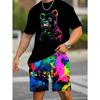 2026 Summer New Men's Short-Sleeved Shorts Set with 3D Pattern Printing