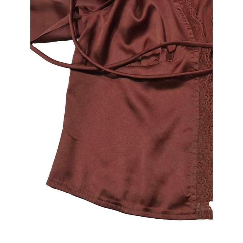 Women S V Neck Long Sleeve Lace Bow Open Front Top