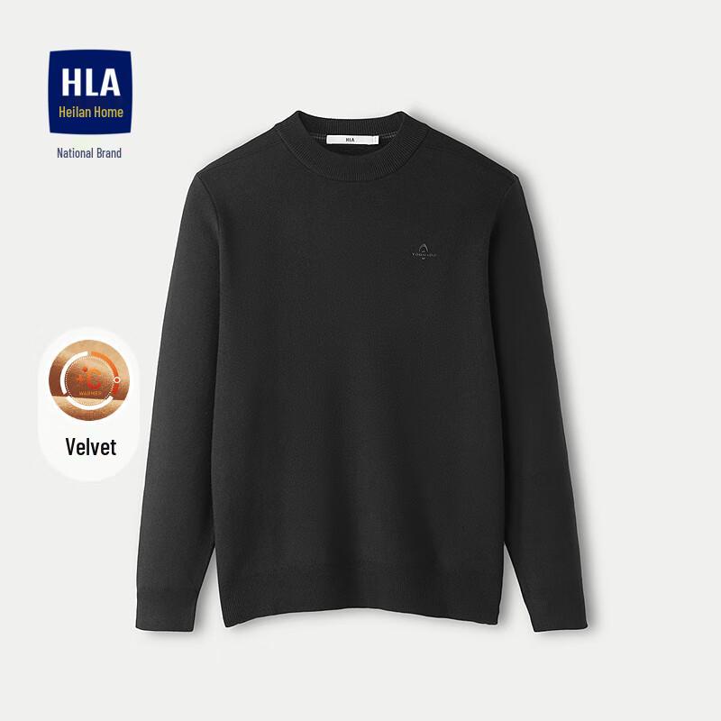 HLA Men's Fluffy Fleece Lined Round Neck Knit Sweater