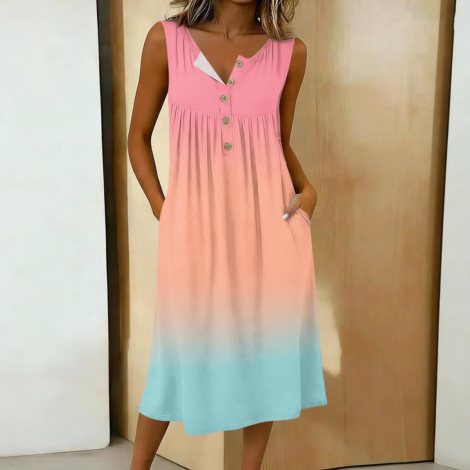 

Midi Dresses for Women Button Down Dress Sleeveless Dress for Women A Line Midi Dress Womens Midi Dress L рожевий