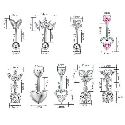 Colgante de Corazón de Mariposa Anillo para el Ombligo para Mujer Niña Acero Inoxidable Zircón Anillo para el Ombligo Joyería para Perforación Corporal Regalos