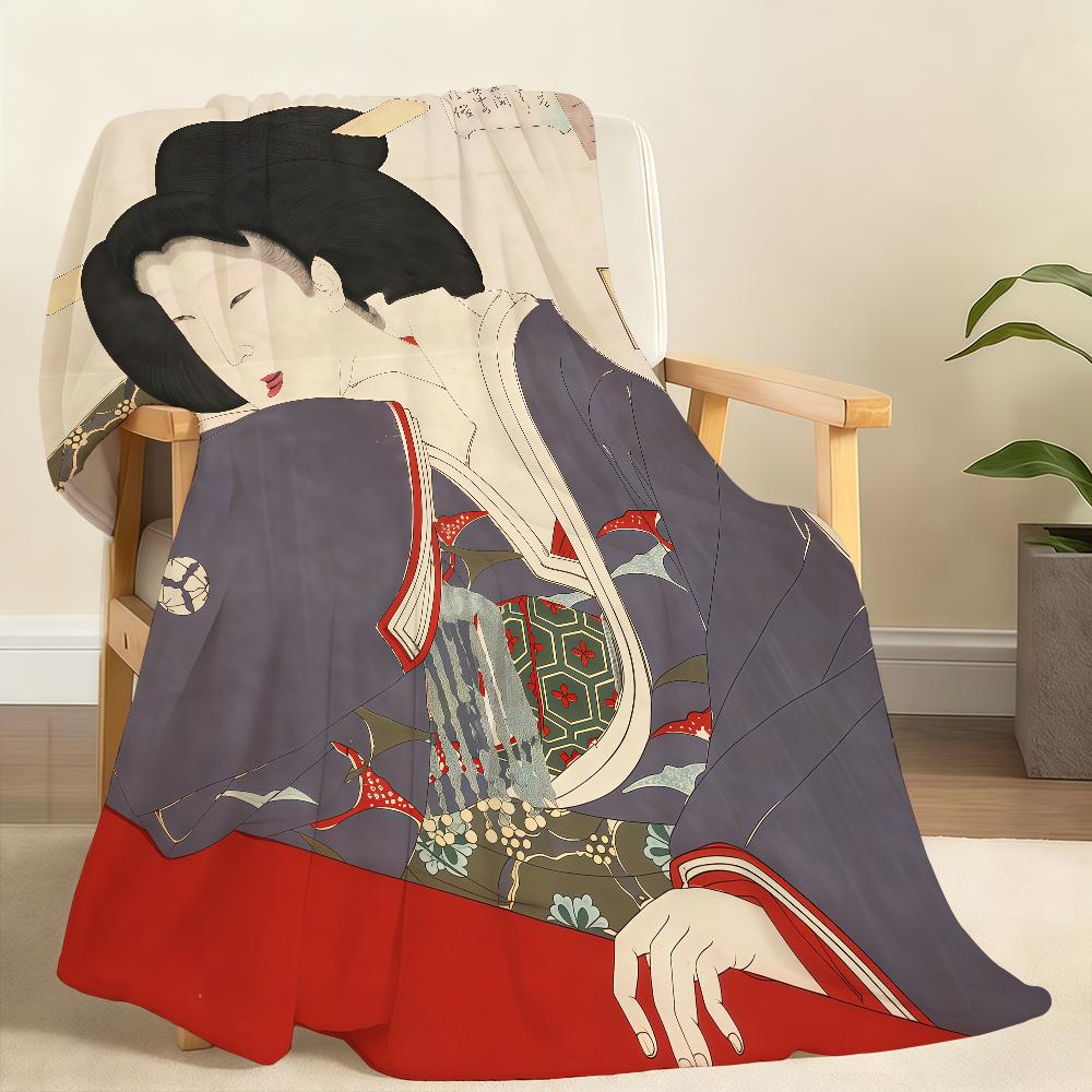 Japanese Geisha Female Blanket For Soft Throw Blanket for Picnic Bed Sofa Home Bedroom Cozy Warm Comfortable