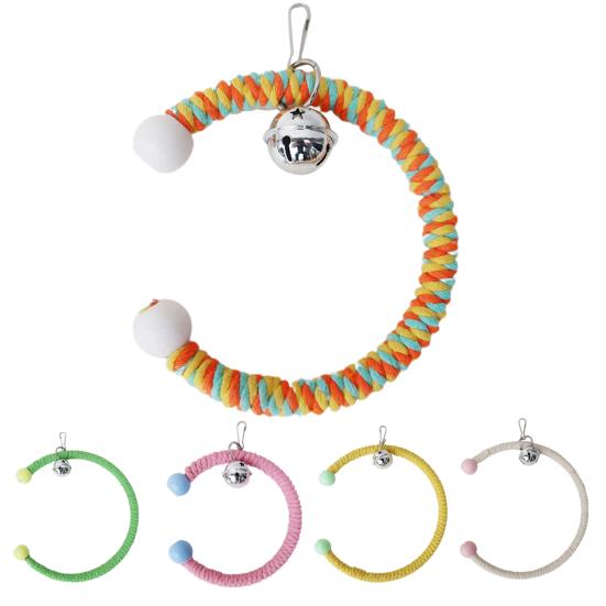 Juguete de columpio para loros con cascabel, juguetes para escalar, cuerda de algodón colorida, pájaro colgante trenzado