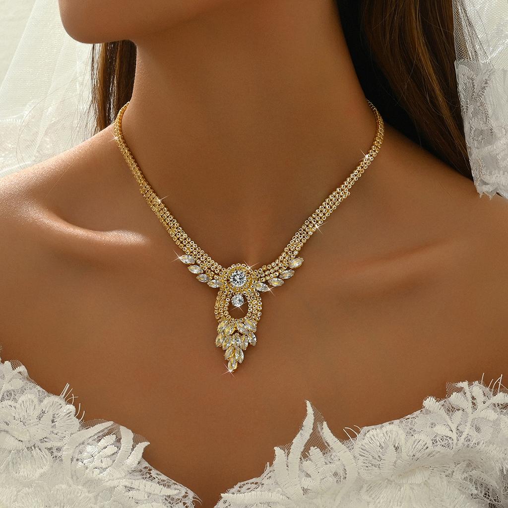 Bride Fashion Copper Claw Chain Angel Wings Necklace Earrings Bracelet Ring Jewelry Set Wedding Banquet Party Festival Gift
