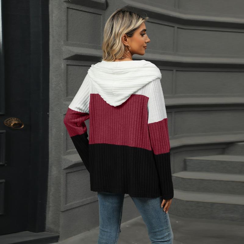 New Loose Color Splicing Zipper Hooded Long Sleeved Blouse Autumn and Winter Top Women Casual Simple Fashion Elegant Office Women's Clothing