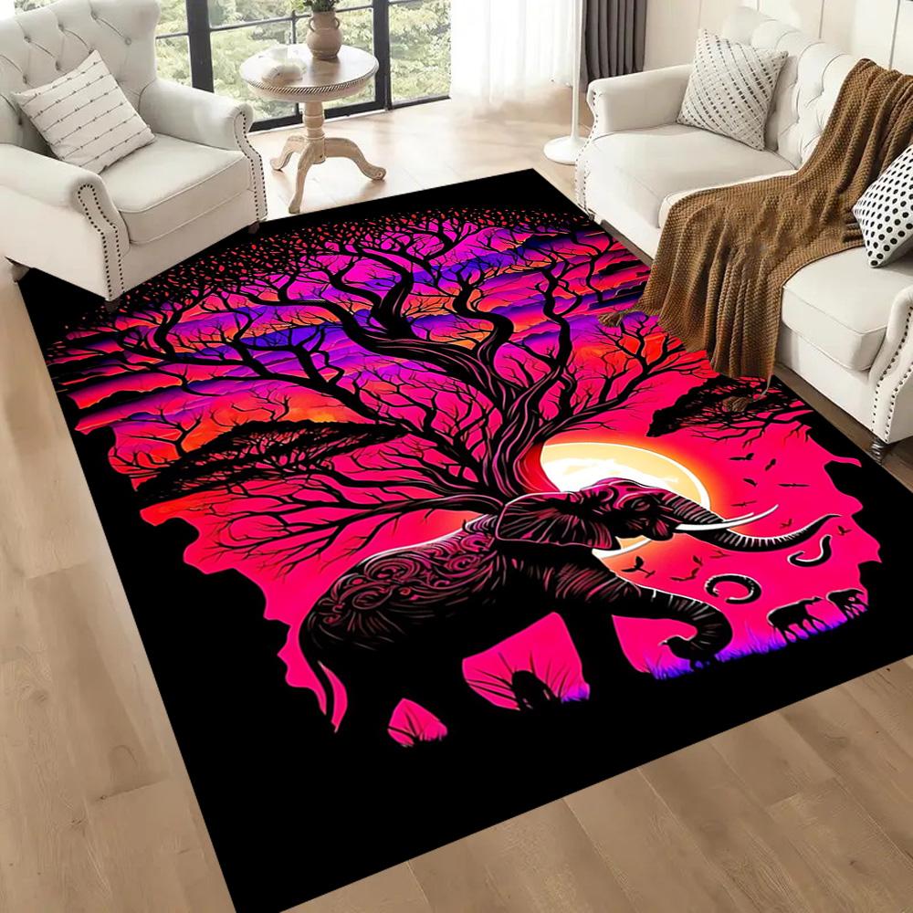 Colorful Elephant Artwork Floor Mats for Living Room, Bedroom and Room Decoration Are Suitable for Gifts.