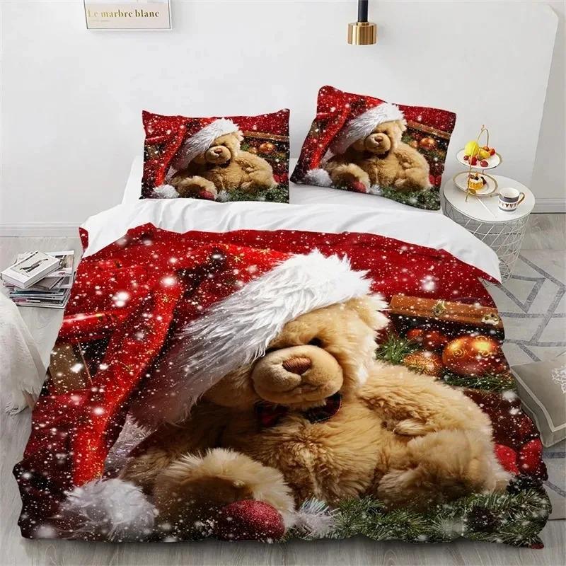 3D Print Cat Merry Christmas Santa Claus Bedding Set Double Twin King Duvet Cover Comforter Pillowcase Boys Girls Adults Bedroom