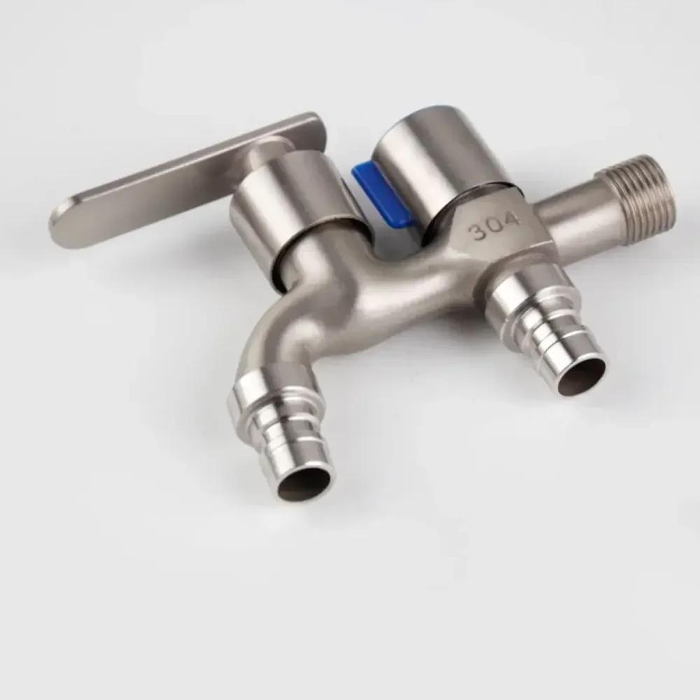 Eins-rein-zwei-raus Doppel-Wasserauslaufhahn Zweiwasser Edelstahl Moppbecken Wasserhahn Wasserschalter Außengarten Auslaufhahn
