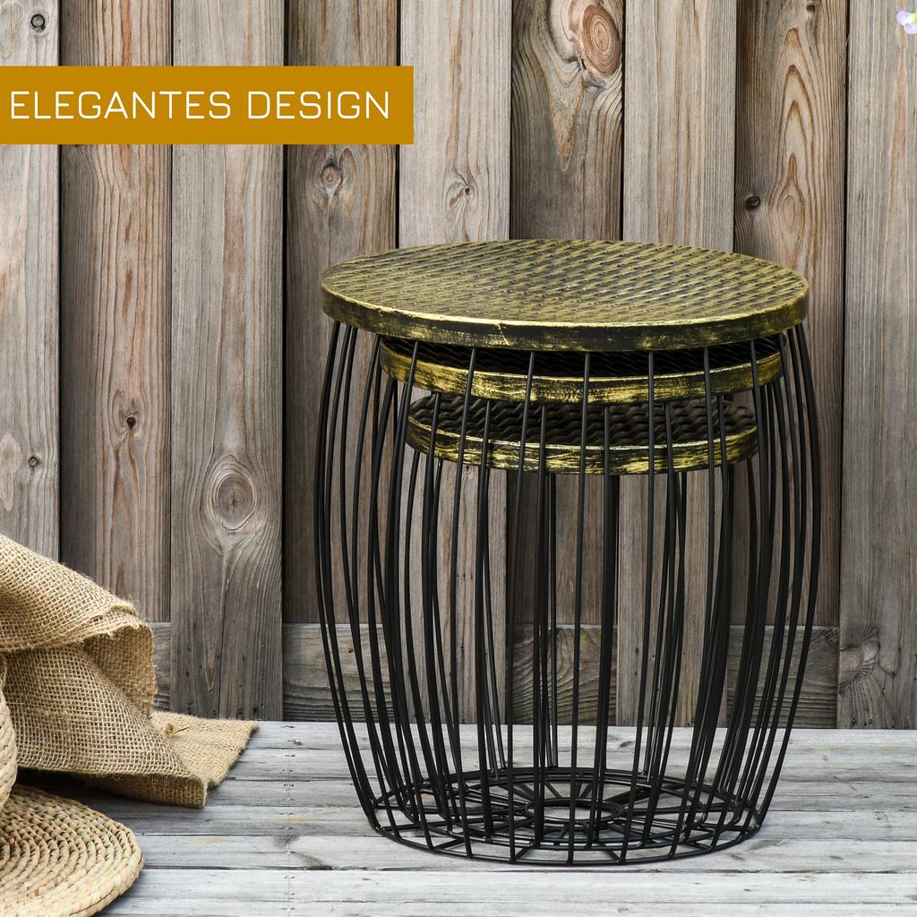 3-Piece Set Coffee Tables Side Tables Garden Table Retro Metal Basket Wire Basket Garden Nesting Table Garden Furniture Outdoor Balcony Metal