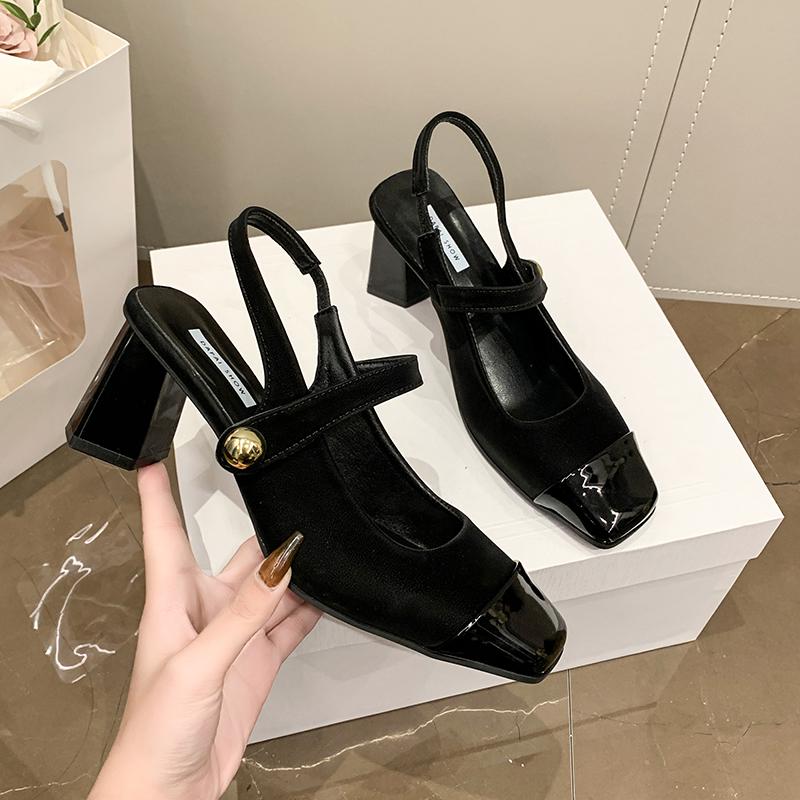 Frühling Sommer Quadratische Zehenpartie Hoher Absatz Damen Sandalen Schlichte Backless Pumps Damen Elegante Gürtelschnalle Kleider Sandalen