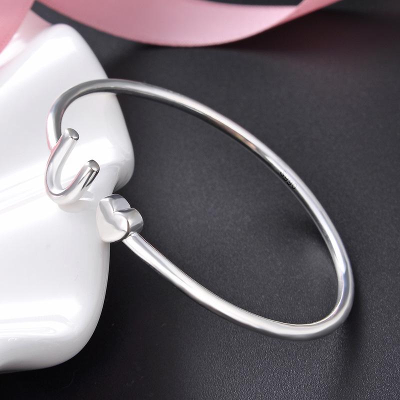 S990 Foot Silver Love Bracelet Women's Korean Edition Minimalist and Niche Design Open Bracelet Versatile Fine Handicraft