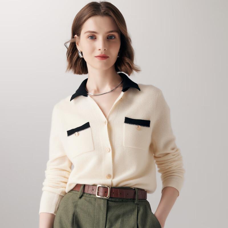 PALUOPO Women's 100% Cashmere Polo Collar Cardigan