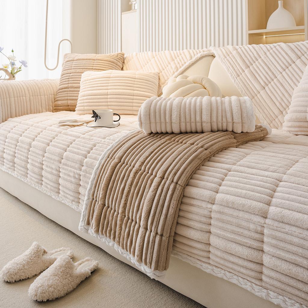 Cream Wind Milk Fleece Sofa Cushion Autumn And Winter Plush Seat Cushion Simple Advanced Sense Non-Slip Cover  New Cover