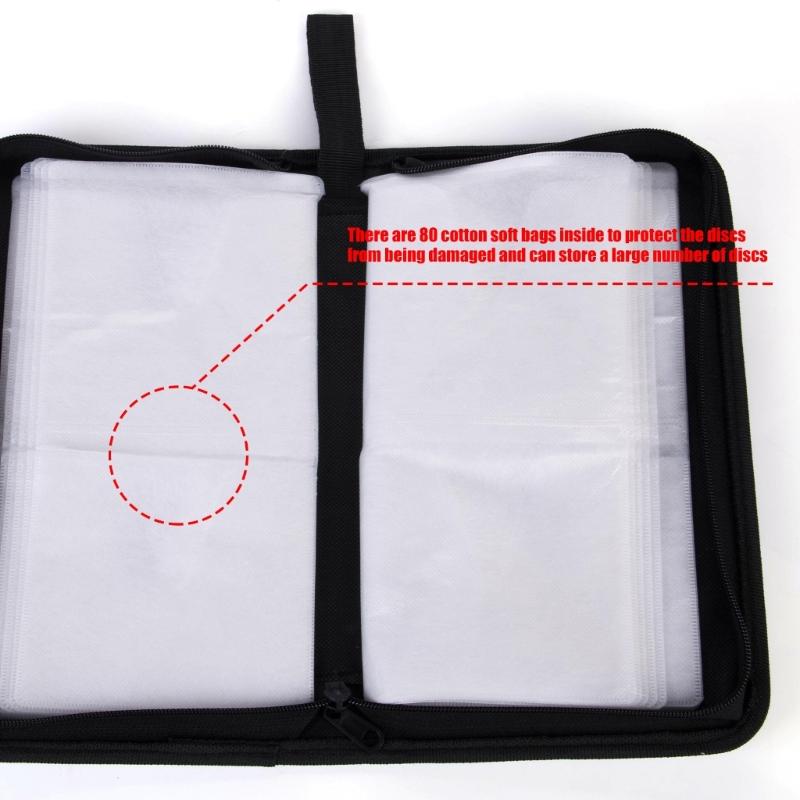 80 Capacity PU Leather CDs Storage Organizers With Transparents Pockets And Zippers Closures For Car Travel Home Entertainment