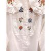 Women Casual Embroidered Shirt Lace Peter Pan Collar Long Sleeve White Blouse