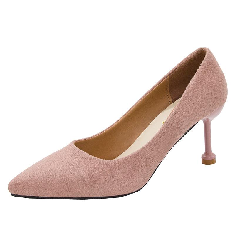 

2025 summer new suede Korean version comfortable shallow mouth single shoes pointed thin heel outer wear versatile one pedal single shoes 40