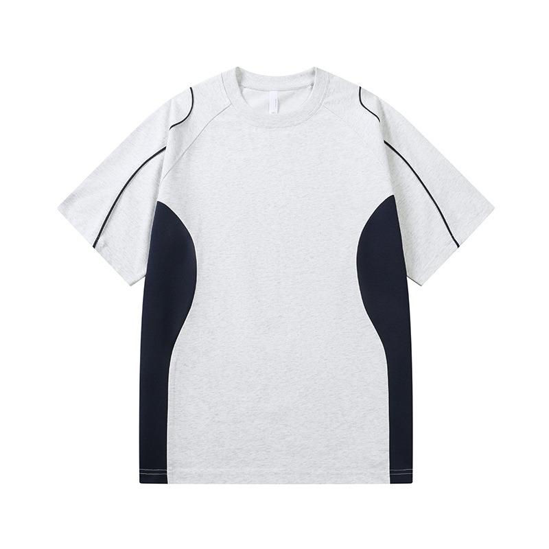 Herren Lockeres Patchwork Kurzarm T-Shirt mit Kontrastfarben Vin