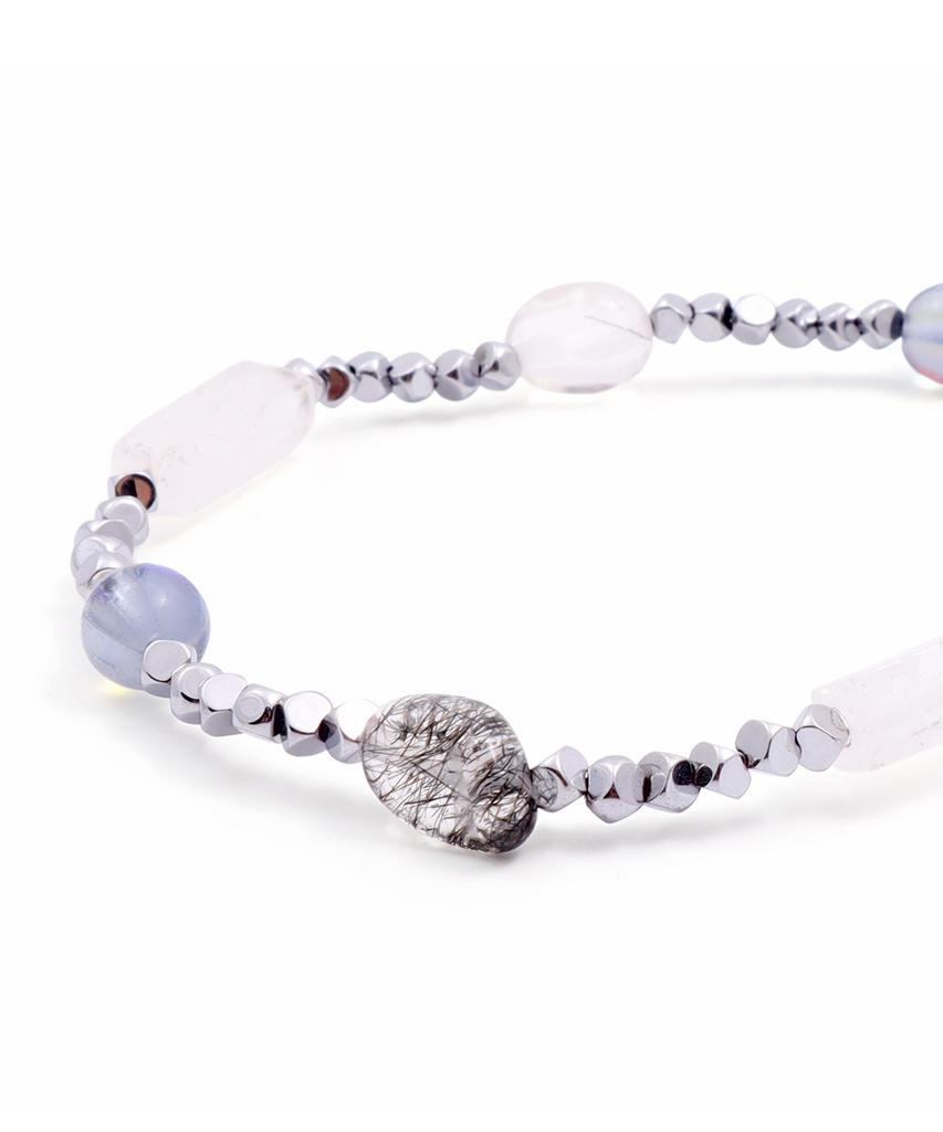 Polalita Lunar Blue Glow & White Stone Mix Bracelet (Plt-Br-102_Sv)