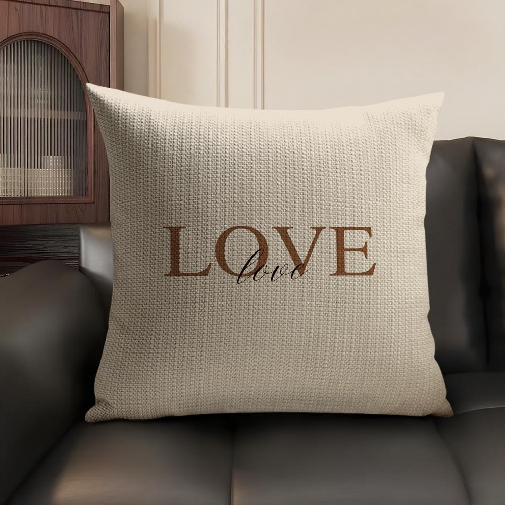 Simplicity Pattern Love Cushion Cover Natural Linen Organic Fabric DoubleSided Printing Sofa Home Decor Gift Pillow Case