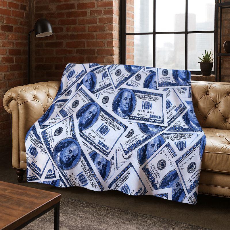 Cartoon Dollar Euro Money Rich Flannel Blanket Soft Warm Throw Blanket for Bedroom Living Room Bed Travel Camping Picnic Gift