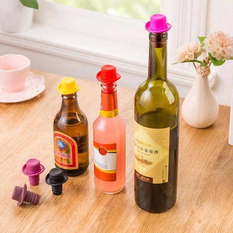 Silicone Bottle Stopper Bottle Cap Wine Cork Wine Pourer Stopper Silicone Bottle Cap Cute Top Hat Preservation Gel Cork Strip