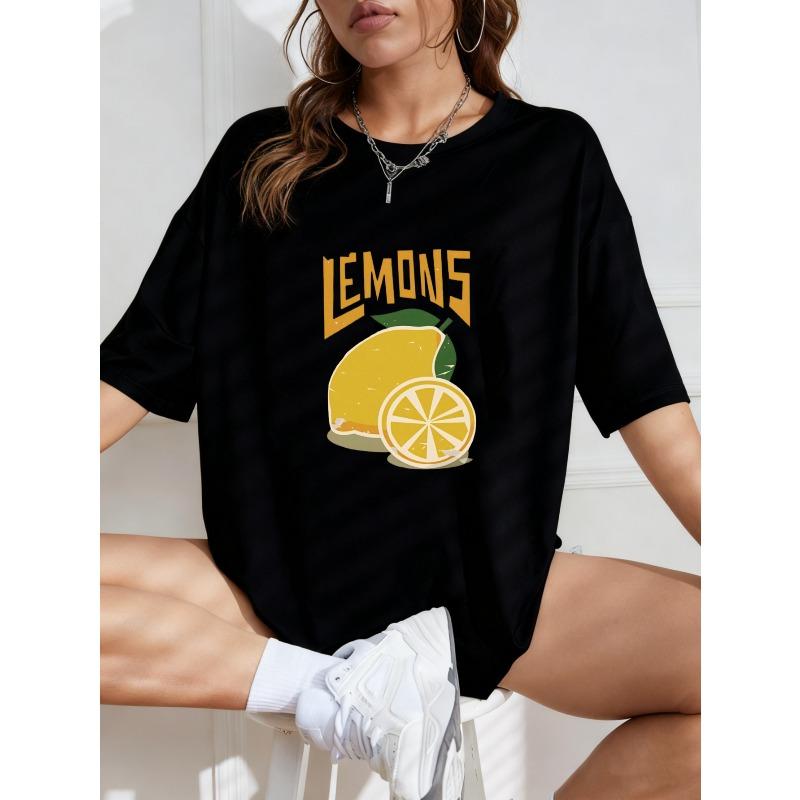 Vintage Oversized T-Shirt with Yellow Lemon Print – "LEMONS" Fresh Vibrant Fruit-Themed Top