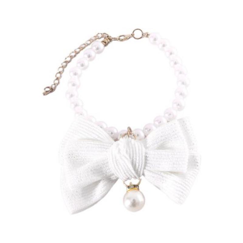 Pet Necklace Elegant Adjustable Cat Dog Collar with Faux Pearl Bow Cute Pet Neck Circle Pet Accessory