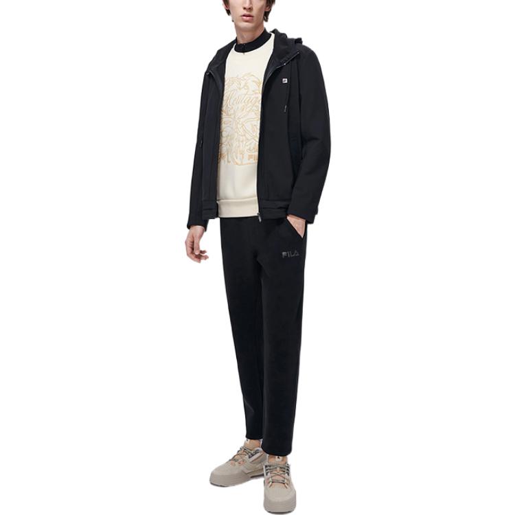 FILA Solid Color Logo Label Hooded Jacket Men jackets Black F11M318508F-BK